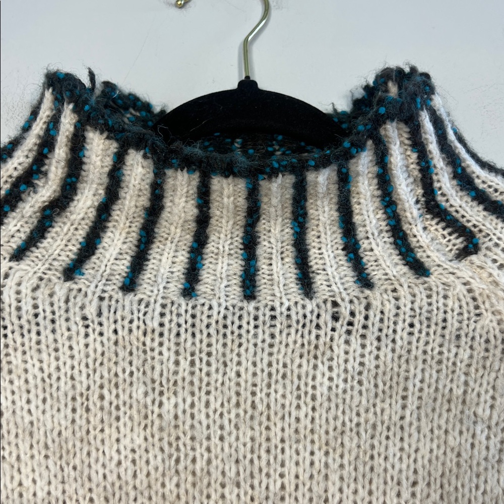 Womens Cream Cowl Neck Sweater with Dark Trim - Picture 2 of 6